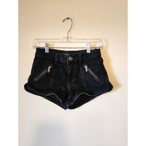 Aéropostale Black Denim Shorts Mid Rise Zipper Pocket Accents Women's Size XS